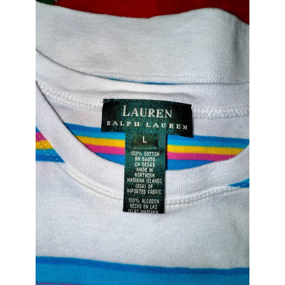 Lauren Ralph Lauren Striped Cotton Tank Top White Multicolor Women's Large Y2K - Picture 13 of 14